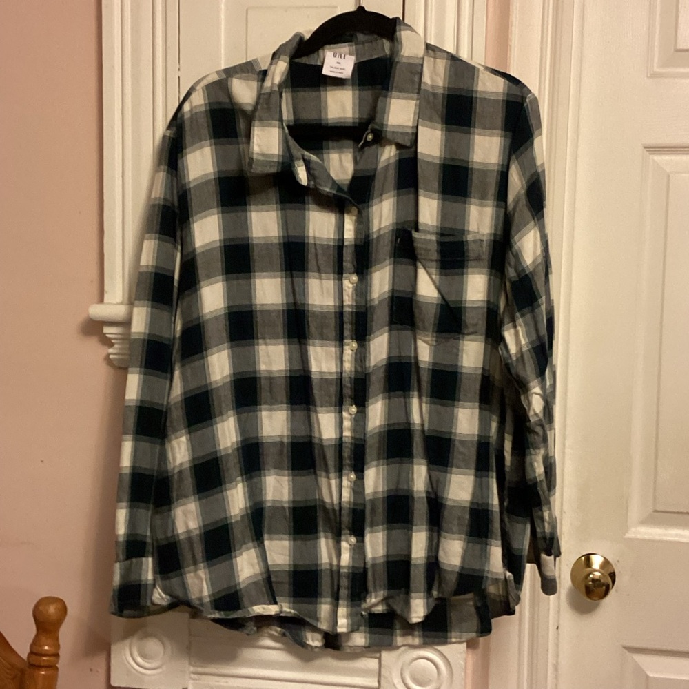 GAP Plaid Shirt in Black, White, and Green